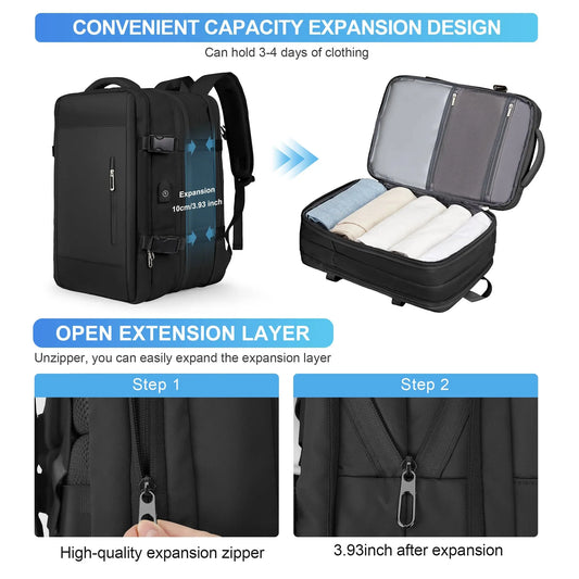 Men Backpack Business Travel Backpack Carry on Waterproof Expandable Backpacks Large Capacity Weekend Traveler Laptop Bag