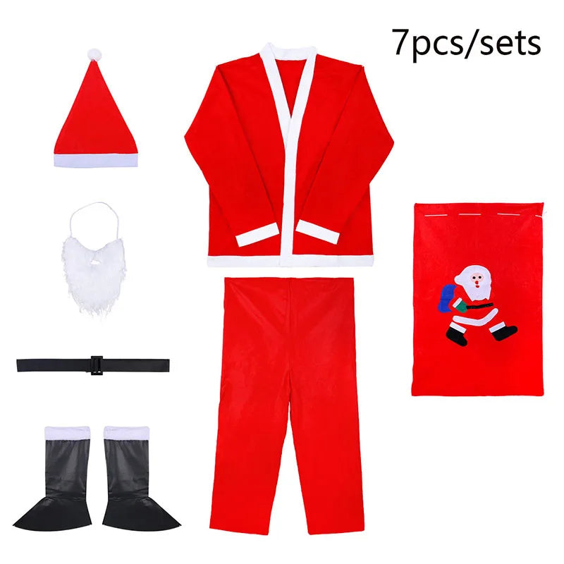 7PC Santa Claus Costume Sets Christmas Party Prom Adult Role Playing New Year Christmas Clothing Adult Character Cosplay Costume