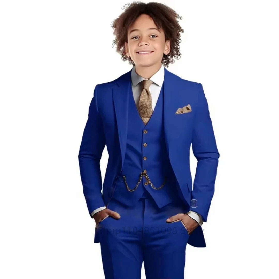 Khaki Boys Suit 3 Piece Groom Tuxedo Notch Lapel Jacket Pants Vest Wedding Party Birthday Gift Kids Slim Fit Blazer Child Suits