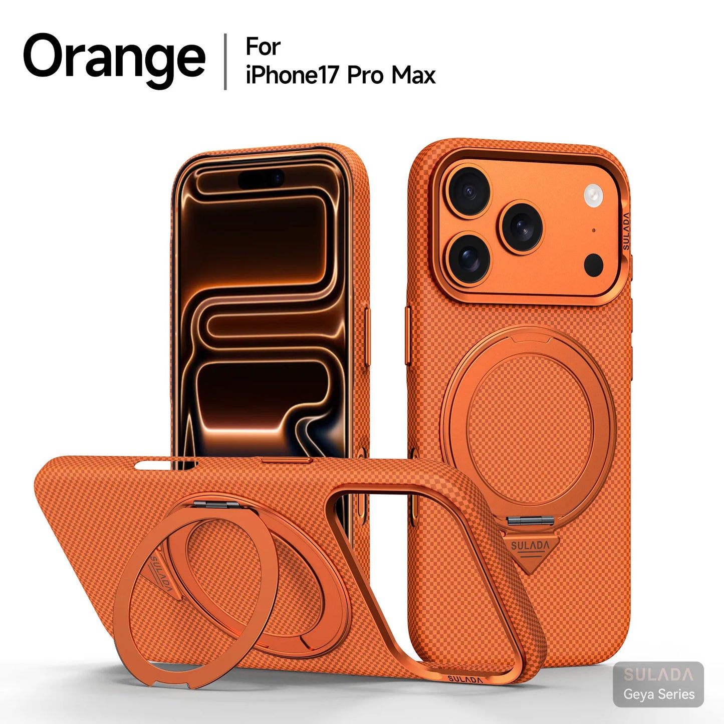 Kevlar Pattern Texture Wireless Charging Case For IPhone 18 Pro Max 17 16 360° Rotate Bracket Bare-metal Feel Drop-Proof Cover