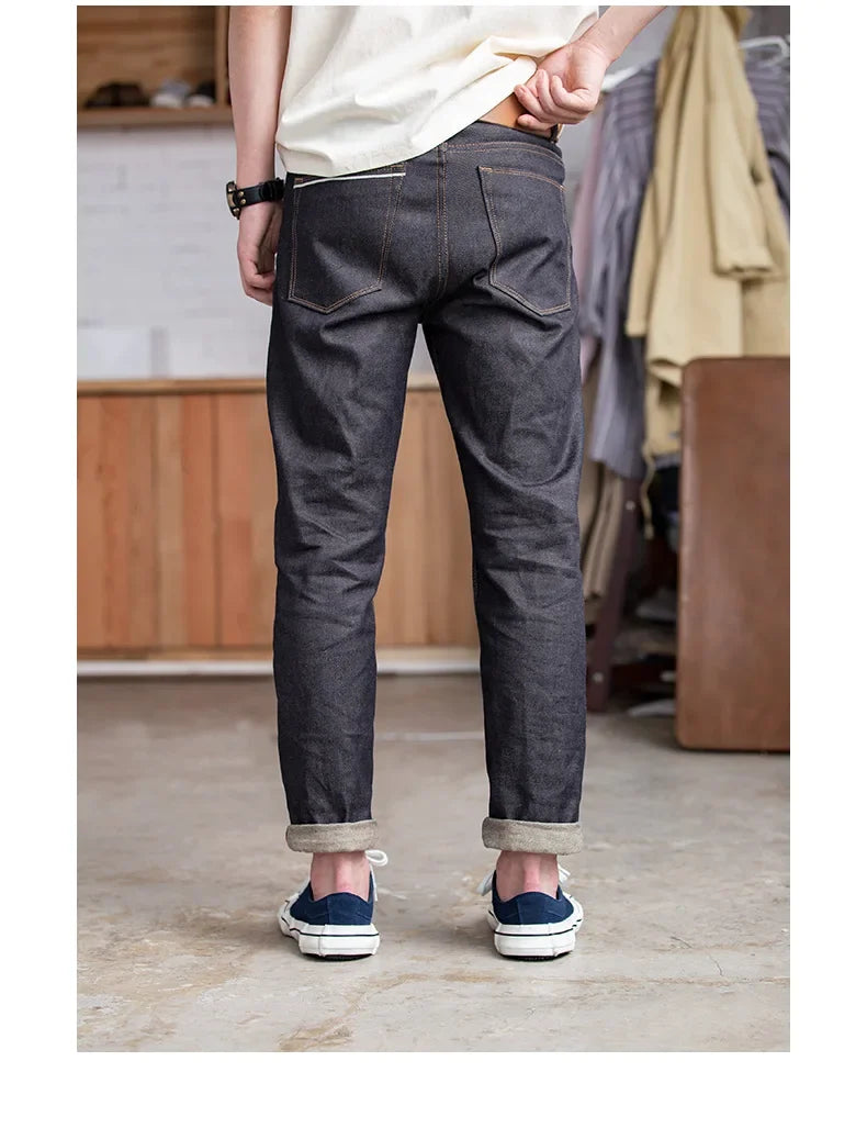 Retro 11.6oz Cotton Selvedge Raw Denim Jeans Tapered Regular Fit Jeans with Zipper Fly High Quality Versatile Men's Pants