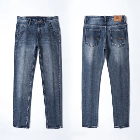 New Spring Summer Plus Size 40 42 44 Men Straight Loose Jeans Business Fashion Denim Stretch Pants Male Brand Trousers
