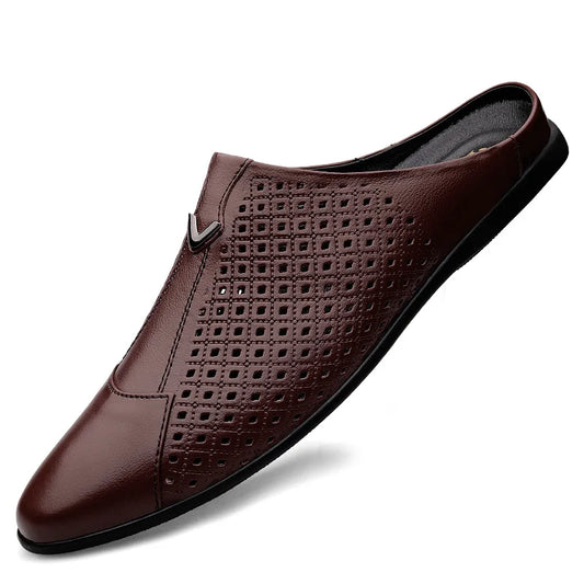 Summer Men Shoes Casual Brand Mens Penny Loafers Genuine Leather Luxury Half Slipper For Men Breathable Lazy Driving Shoes Man
