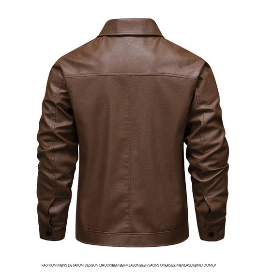 2025 new spring and autumn men's turn-down collar leather jacket men casual coat men's top windproof Loose fit trendy jacket