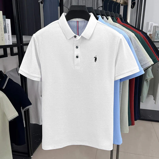 100% pure cotton short sleeved men's polo shirt summer fashion high-end brand pony embroidery golf top casual business T-shirt
