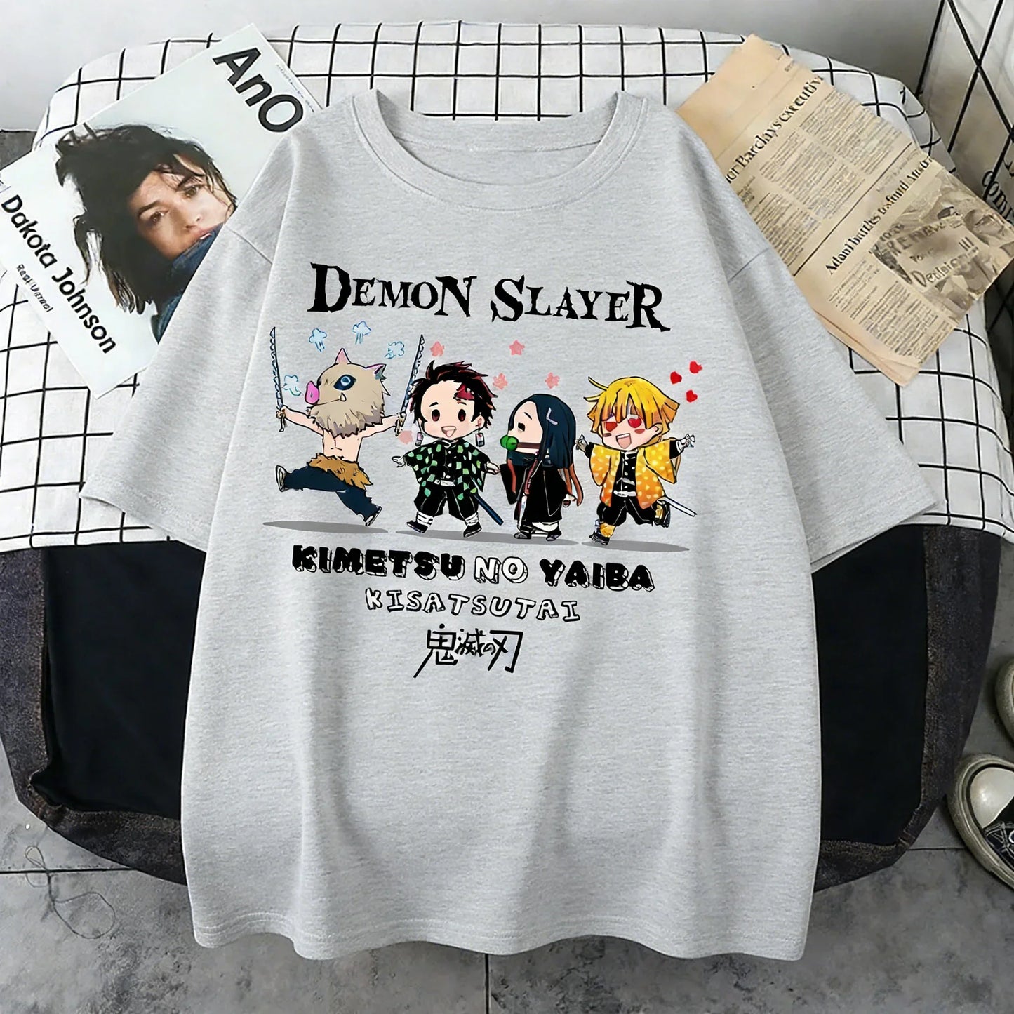 Plus Size Demon Slayer Summer Anime Printed Men, Women T-shirt Casual Parent Child Top Fashion Street Wear Harajuku Style Y2K