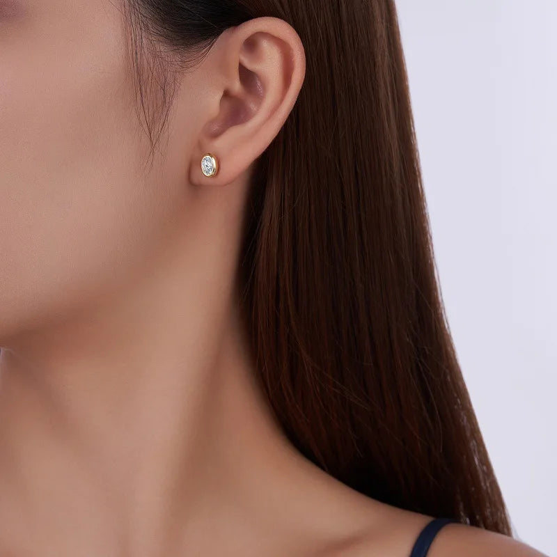 Bezel Set Pear Cut 1CT Moissanite Stud Earrings for Women Man s925 Silver Lab Diamond Oval Round Bubble Ear Fine Jewelry