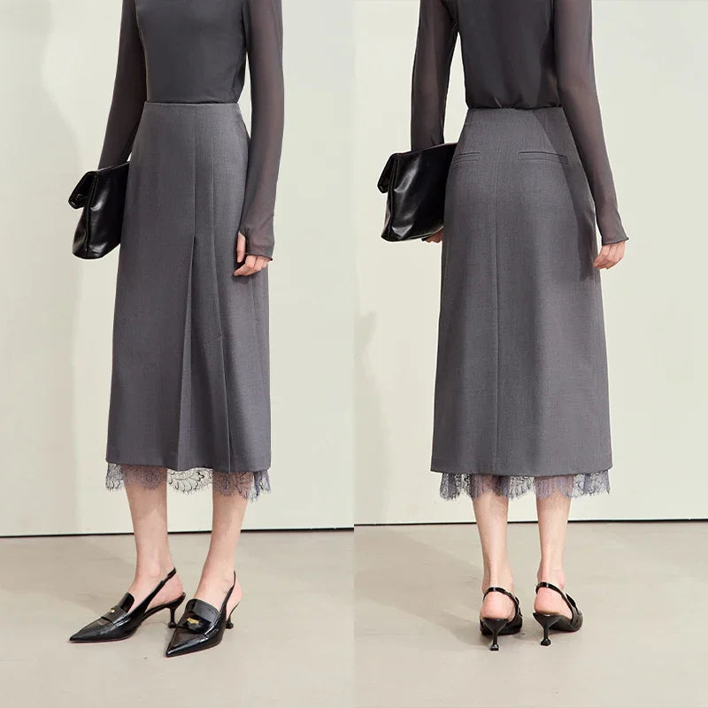 Minimalism Skirts for Woman 2025 Spring New Elegant Patchwork Lace Women's Clothing Retro Lady A-Line Pleated Skirt12443013