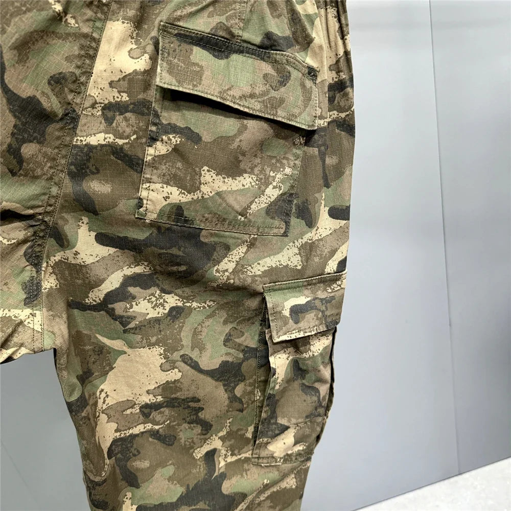 Heavy weight Tactical Cargo Pants For Men Vintage Camo Multi-Pocket Loose Fit Straight Leg Outdoor Streetwear Casual Trousers