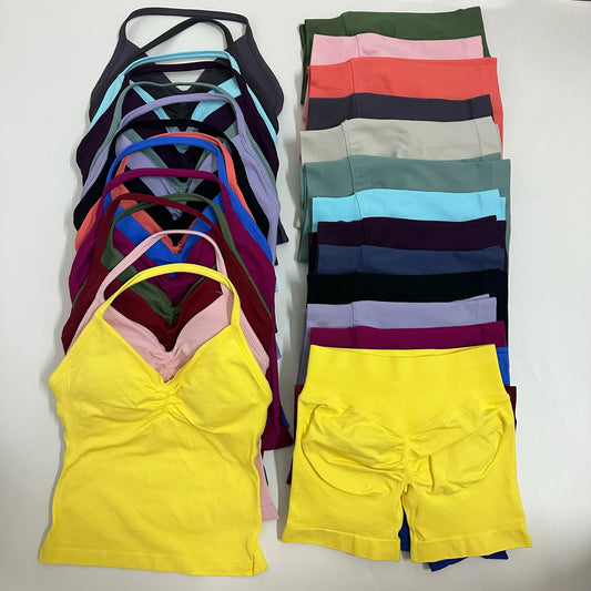 Yoga Set Women Padded Halter Tank Top Scrunch Butt Lifting Gym Shorts Set Summer Sportswear Workout Clothes