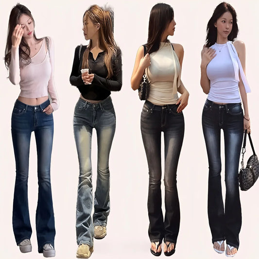 High Waist Sexy Split Denim Jeans Long Leg Lengthening Bell Bot Cotton Stretch Denim Pants for Women Spring Autumn