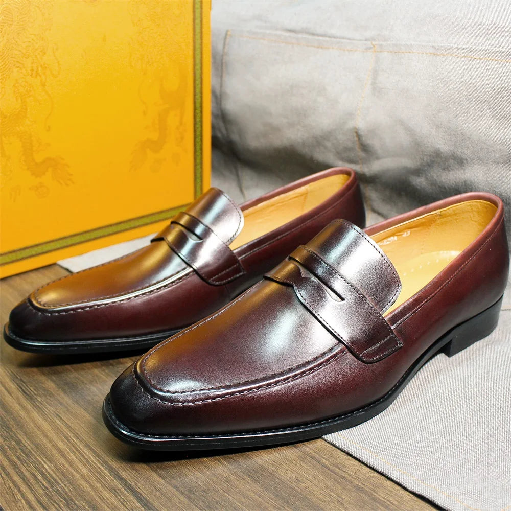 Men's genuine leather slip-on shoes polished leather classic loafers suitable for office weddings and daily wear