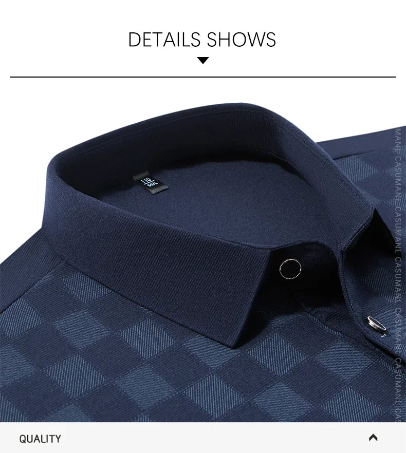 Polo Shirts for Man Autumn Business Slim Fit Long Sleeve T Shirt Men 2026 New Casual Loose Pullover Plaid Men Tops & Tees