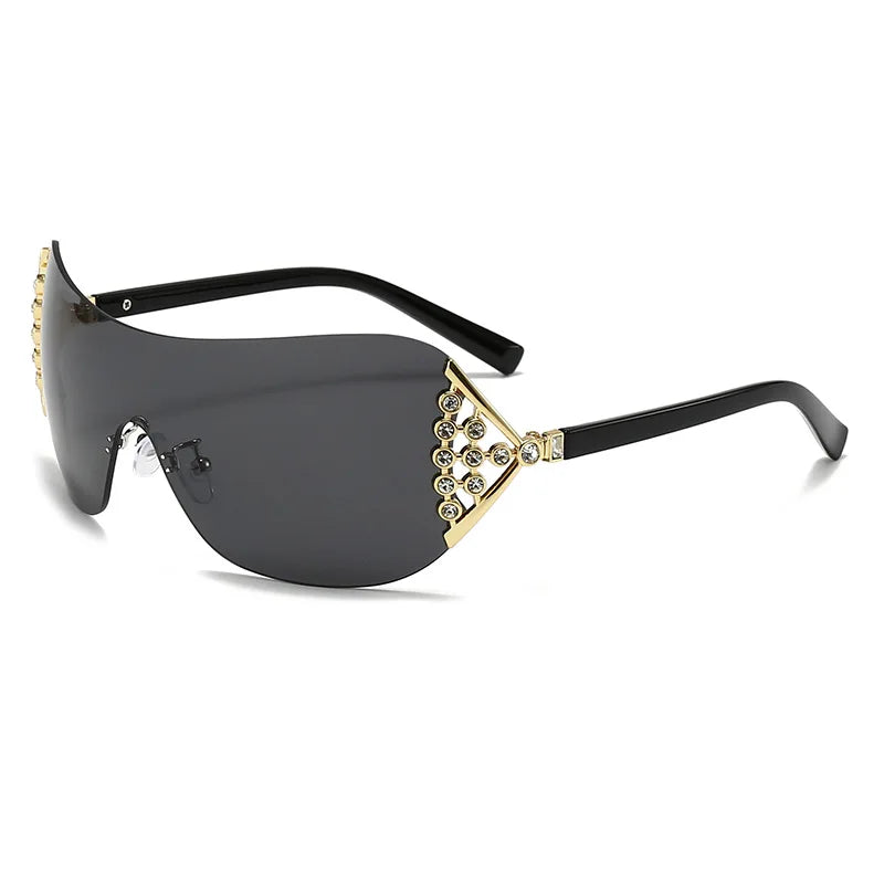 2025 New Ins Diamond Sunglasses Women One-piece Lenses Fan-shaped Sun Glasses Ladies Y2K Trendy Rimless Alloy Legs Punk UV400