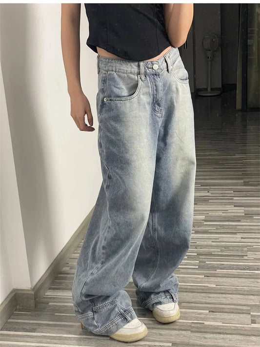 Casual jeans reversible pants ins fashion American retro Y2K loose high waist jeans women street clothing loose trousers pants