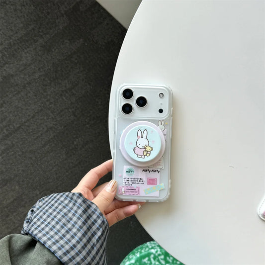 Korean Ins Cute Cartoon Rabbit with Magsafe Card Holde Magnetic Stand Phone Case For iPhone 17 16 Pro 15 17 Pro Max 14 13 Cover