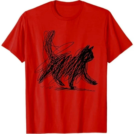 Trendy Streetwear Minimalist Cat Art T Shirt Women's Men Cotton Tee Casual Summer Oversized Humor Short Sleeve Cats Lovers Gifts