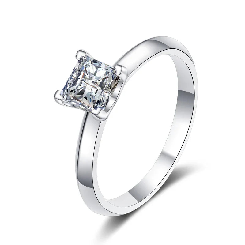 Certified Pricess Cut Moissanite Engagement Ring 1CT 2CT Colorless VVS Diamond Bridal Proposal Rings Sterling Silver Weddig Band