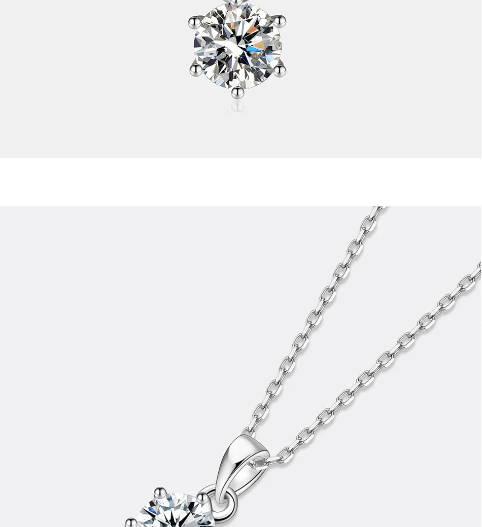 0.5-5CT Moissanite Necklace for Women S925 Pure Silver Classic Six Claw Round Diamond Pendant Minimalist Wedding Jewelry