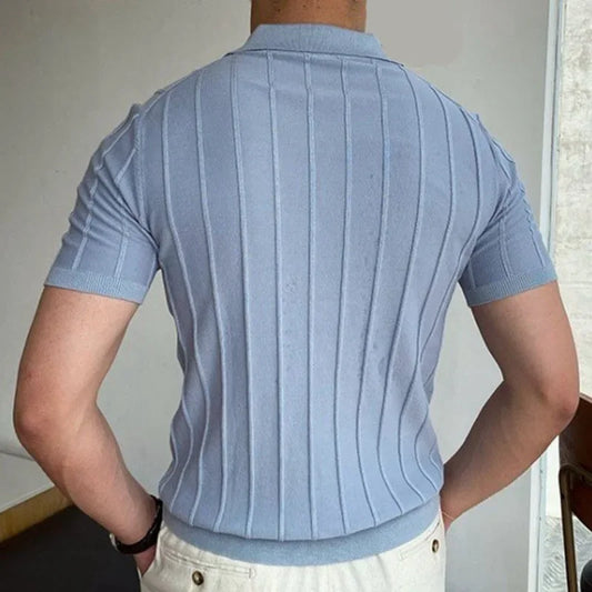 Men's Short-Sleeved Polo Shirt with Lapel Collar, Business Casual Style, Pure Color Sweater, New Fashionable Design, Plus Size