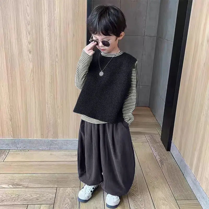 3Pcs Set Child Boys Striped T-shirt Vest Coat Pants Suit 1-6 Years Boy Outfit Set Fashion Casual Outwear Spring Autumn Clothing