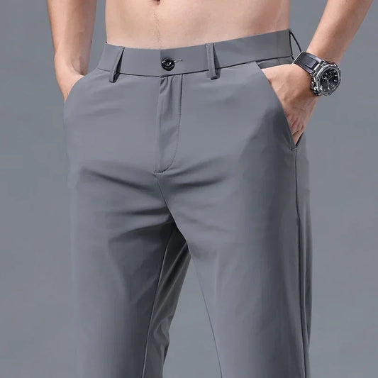 Summer Ultra-thin Men's Casual Pants High Elastic Quick-drying Ice Silk Slim Straight Business Formal Solid Color Trousers