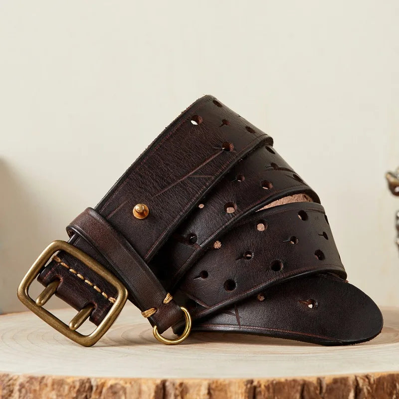 Pure Cowhide 3.8cm Wide Genuine Leather Belt for Men Double Pin Buckle Male Jeans Belts Top Quality Luxury Gift Waistband