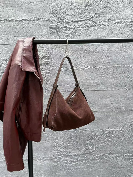 Genuine Grade Suede Leather Luxury Designer Large Capacity Women's Tote Bag Vintage Shoulder Crossbody Underarm Bags Trendy New