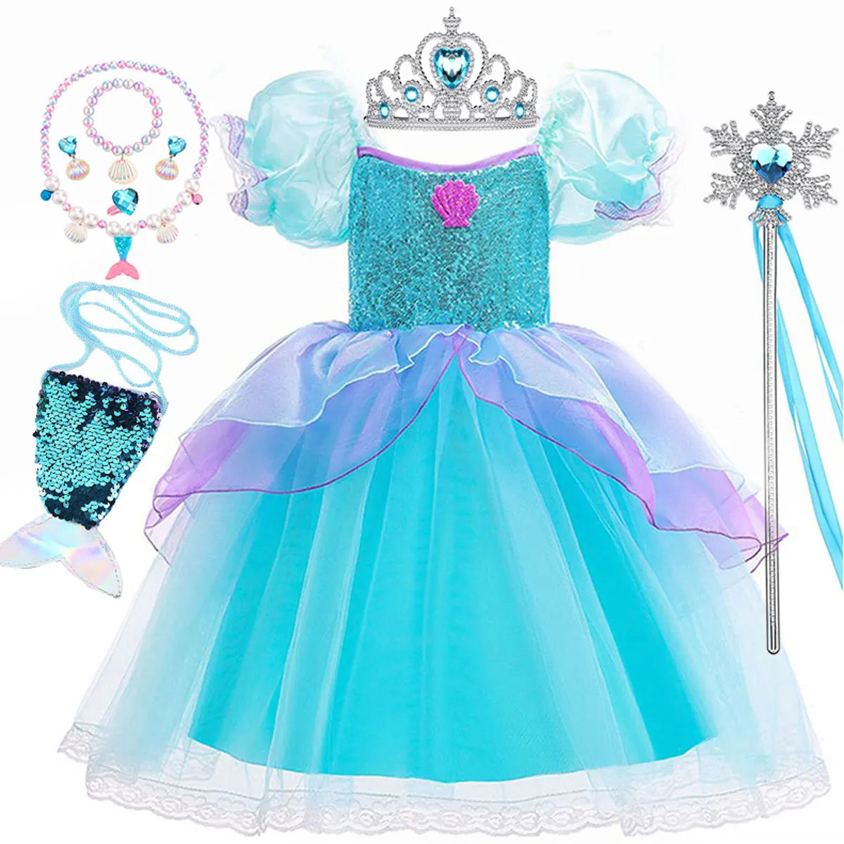 Summer Girl Mermaid Dress For Children Birthday Party Princess Cosplay Costume Ariel Halloween Fantasy Dress Summer Elegant Gown