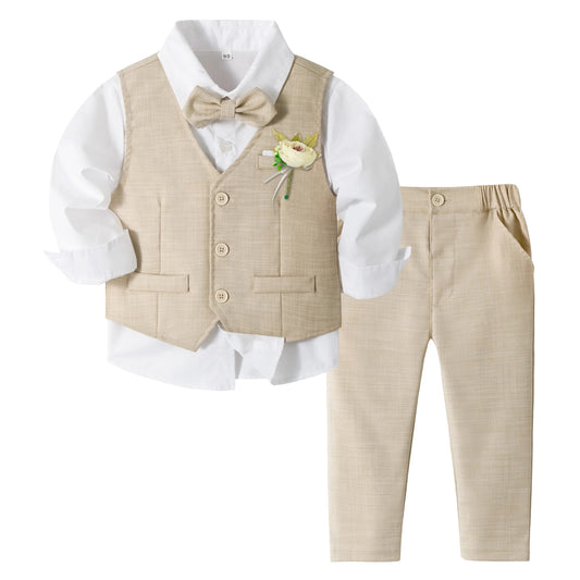 5Pcs Kids Baby Boys Formal Wedding Ring Bearer Outfits Toddler Gentleman Bowtie Vest Guest Suits Dress Shirt Pants Set