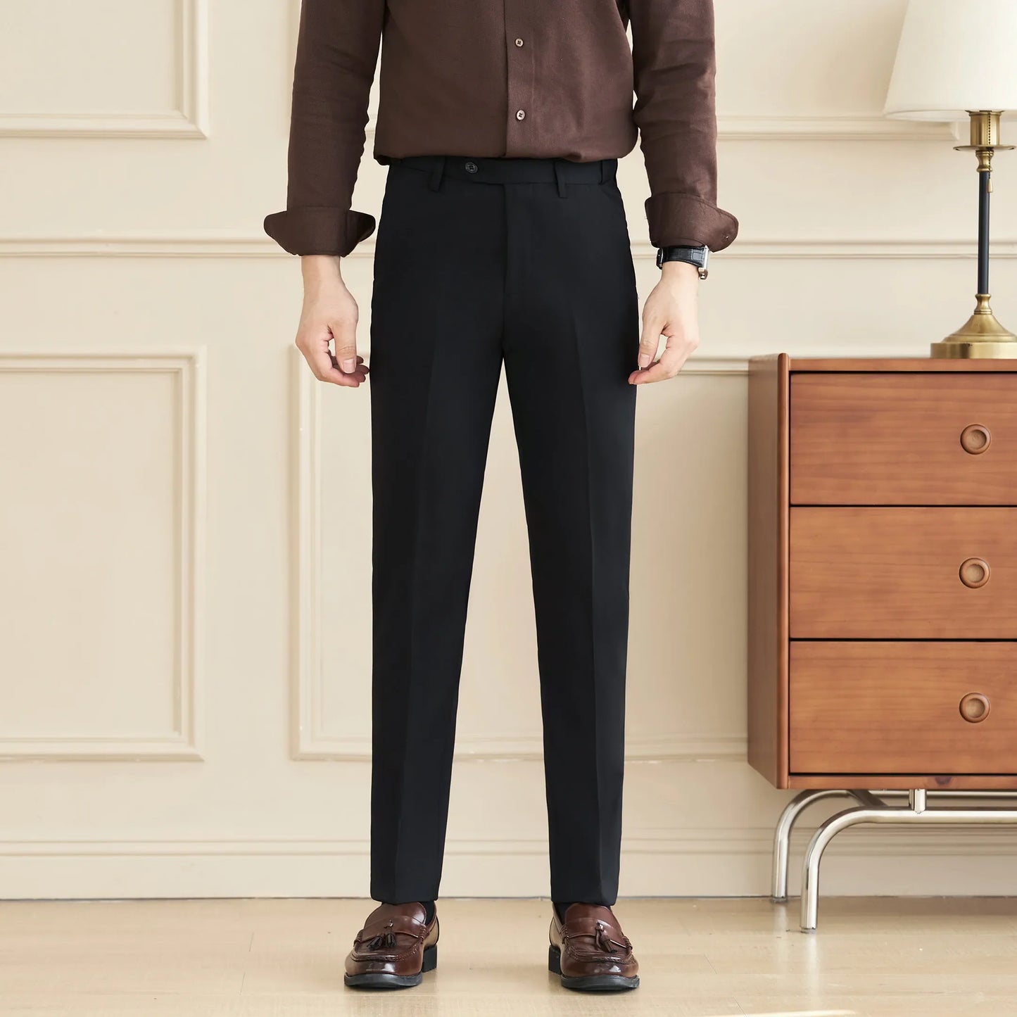 New Lnvisible Elastic Waist Design Men Business Casual Trousers High Quality Solid Slim Fit Office Social Fashion Suit Pants