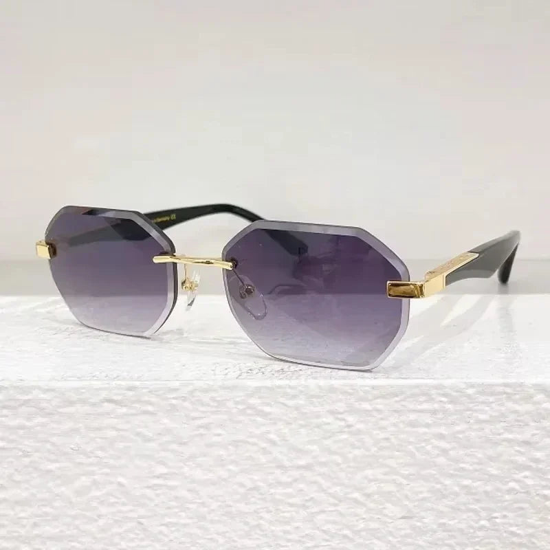 Rimless Polygon Luxury Sunglasses Acetate Alloy Gold Brand Irregular Square Original Classical Retro UV400 Gafas Hot