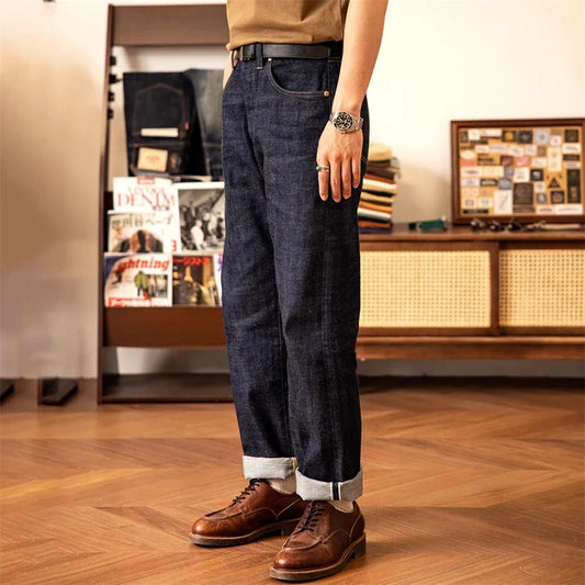 WWII Model Wide Straight Jeans One Wash 14oz Selvedge Denim