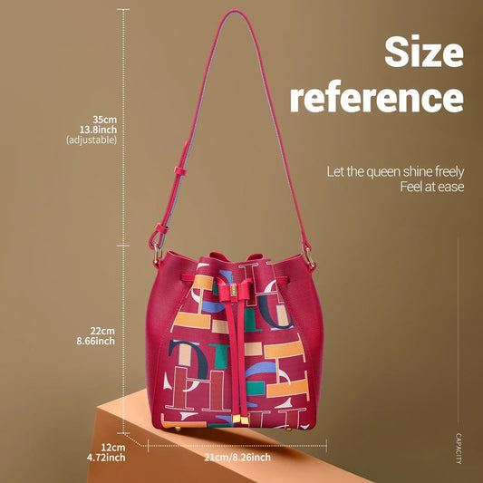 Seasonal New Arrival Fashionable Classic Women's Bucket Bag Color-Blocked Letter Print Design Women's New Shoulder Bag