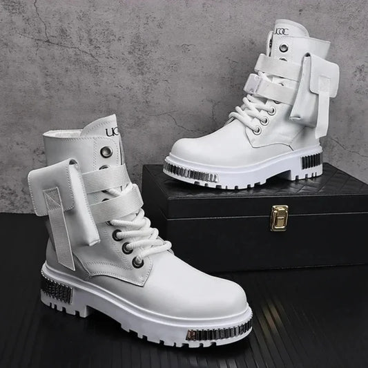 ABOORUN Men's White Boots