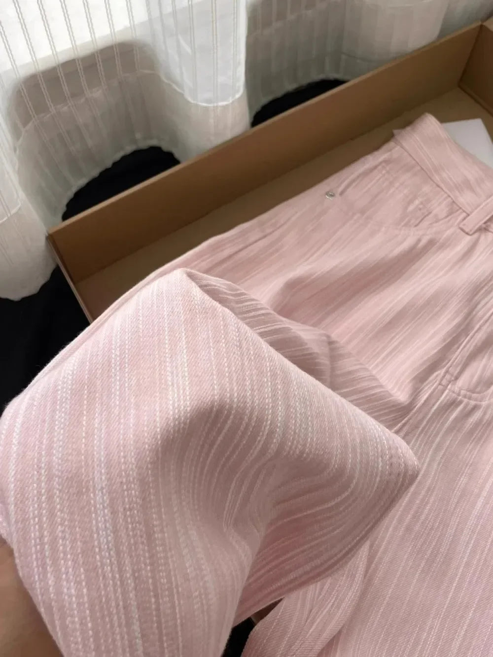 2025 Summer Thin High Waist Straight Leg Wide Leg Pants Women's Denim Jeans Floor-Length Casual Pink Trousers Long Pants Feamle