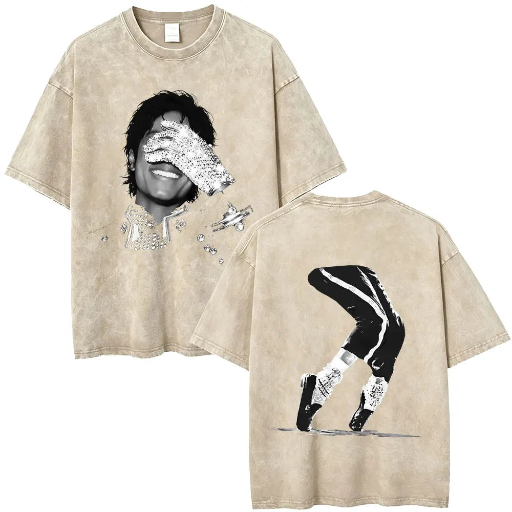 Washed Vintage Michael Jackson Face Graphic T-shirt Men Women Fashion Hip Hop Oversized T-shirts Male Retro Gothic Rock T Shirts