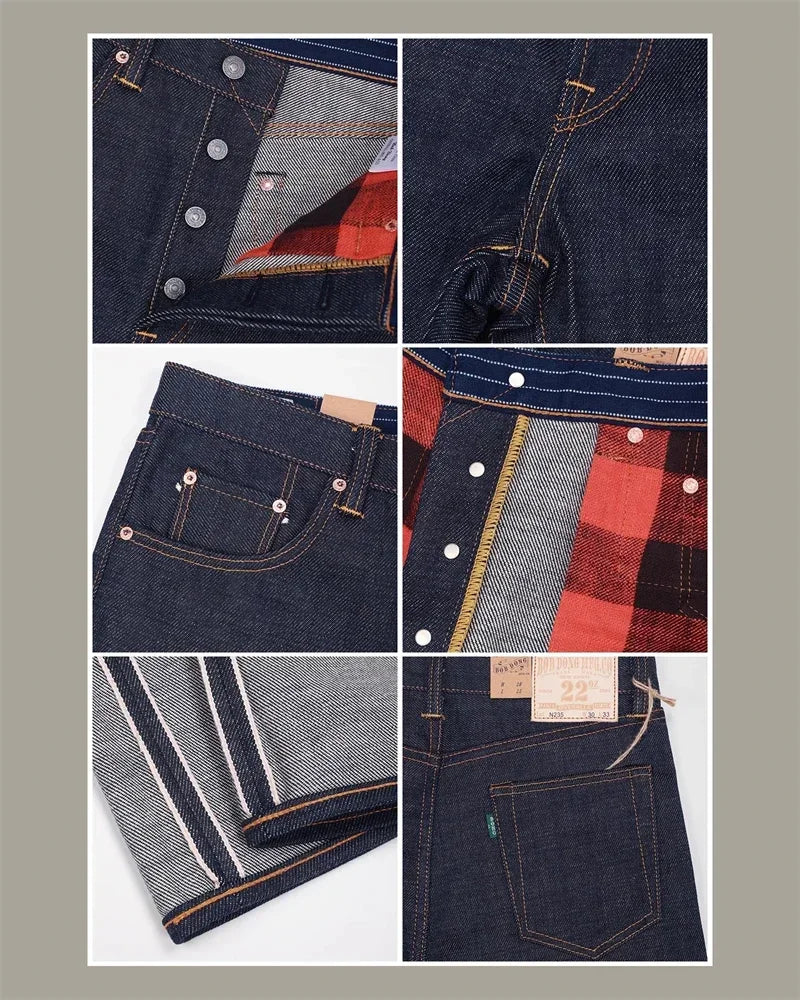 22oz Heavyweight Selvage Denim Jeans Rigid Straight Fit Pants Lot N235