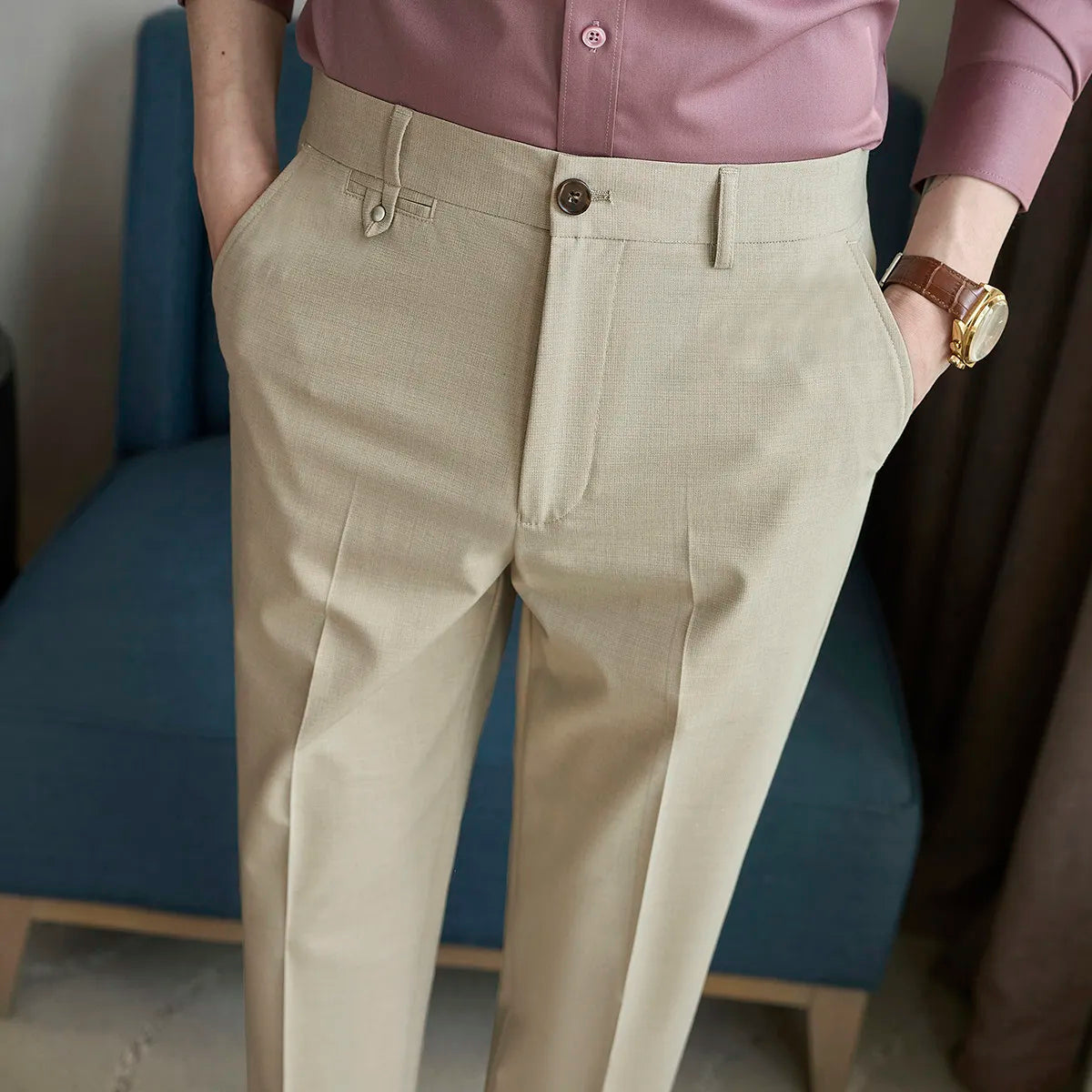2026 Spring Summer Men's Pants Fashion Solid Color Suit Trousers Male High Waist Slim Fit Pants Men Business Casual Formal Pant