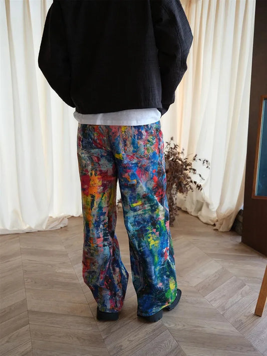 2026 Ropa Y2K Streetwear Graffiti Painting Baggy Jeans Pants For Men Designer Clothes Colorblock Kanye Wide Leg Denim Trousers