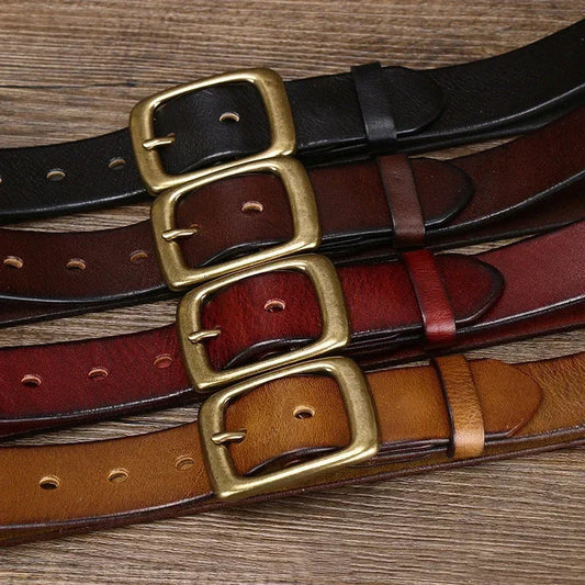 3.3CM Men's Genuine Leather Belt Luxury Designer Brass Pin Buckle Belts Pure Cowskin Vintage Strap Male Jeans for Man Women