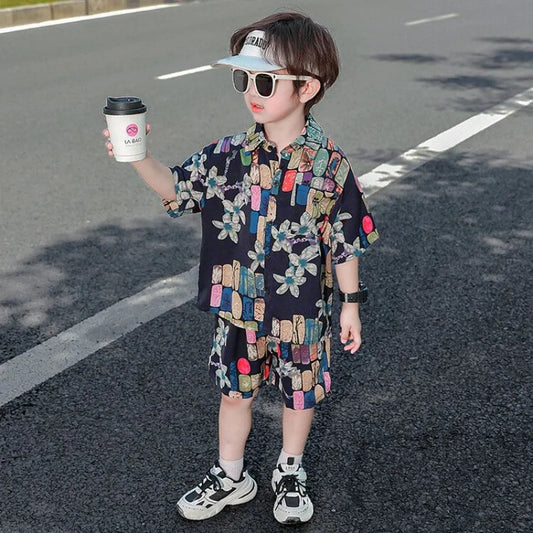 Printed Shirt Korean Clothing Children Top Children's From 8 12 Years Summer Suit for Boy Kids Boys Clothes Set 4 Old Costume 7