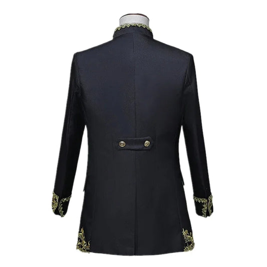European Gold-encrusted Vintage Court Tuxedo Men's Stand-up Collar Embroidered Suit Three-piece Set Opera House, Stage Costumes
