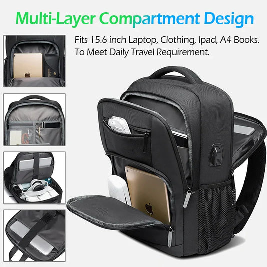 Lightweight 15.6 inch Laptop Backpack Waterproof USB Charge Port Multifunctional Travel Hiking School Bag Mochila for Men