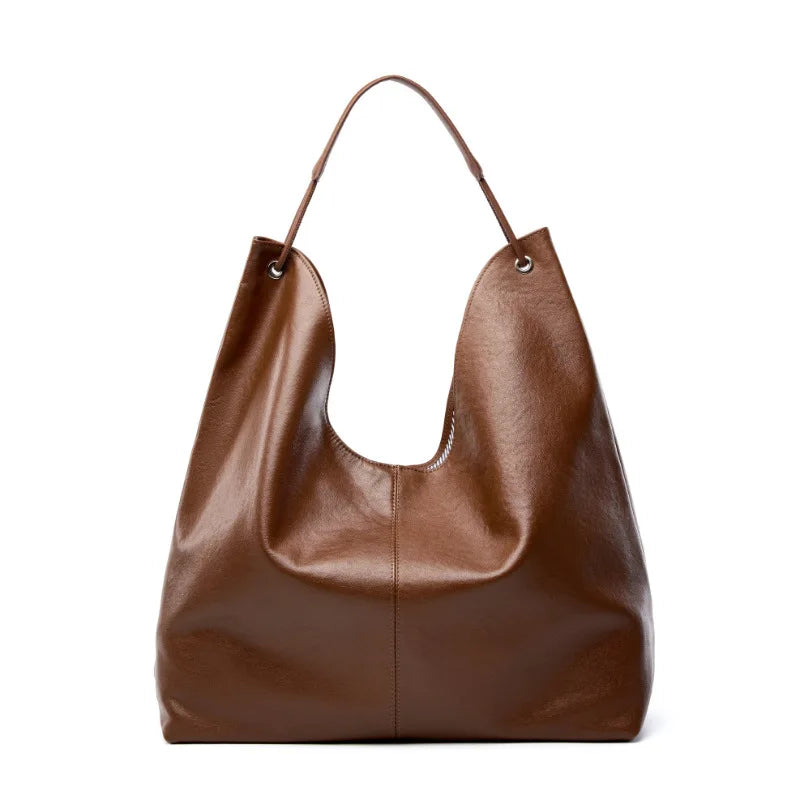 New Women's Large Capacity Genuine Leather Handbag Fashion Single Shoulder Underarm Bag for Ladies Commuting Stylish Girls Bag