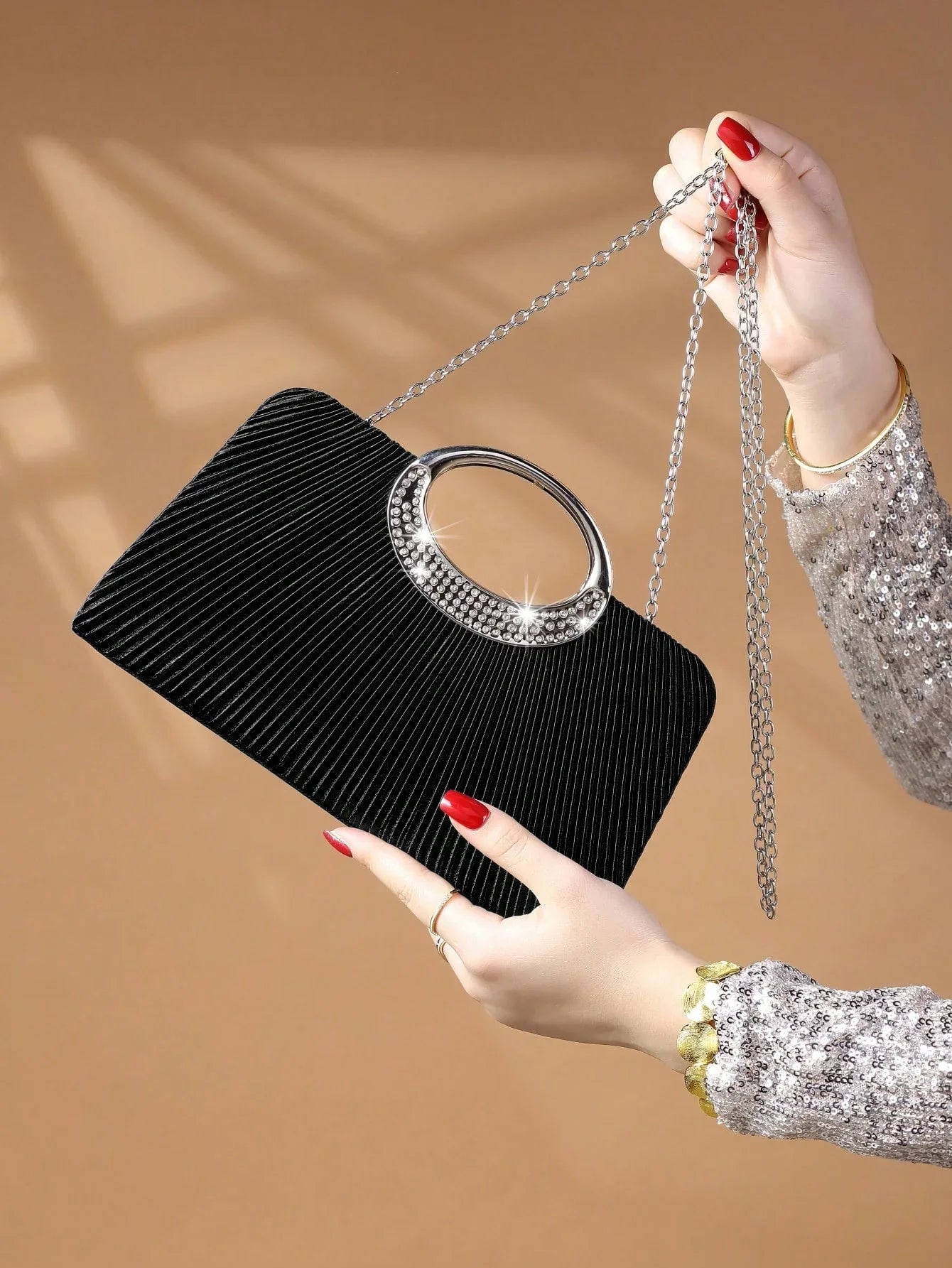 Women's Sparkling Glitter Crystal Evening Bag, Handbag And Crossbody Bag With Simple And Elegant Design, Suitable For Wedding