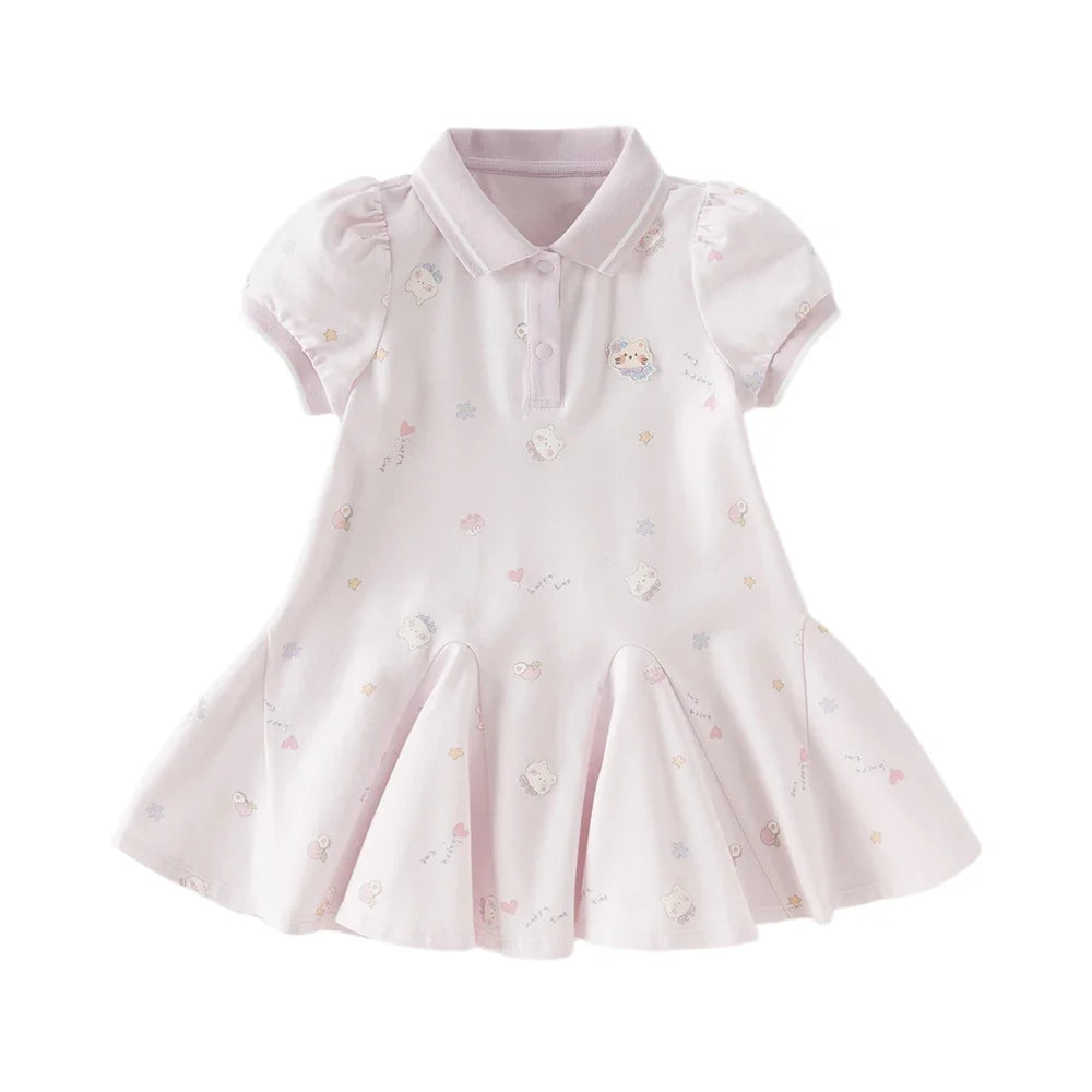 Girls Summer Princess Dress Casual Cute Kids Printed Polo Short Sleeve Dress Formal Party Knitted Clothes DB2262445