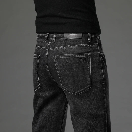 2025 Fall New Men's Cotton Stretch Slim Jeans Straight Version Business Fashion Denim Pants Vintage Blue Brand Trousers Black