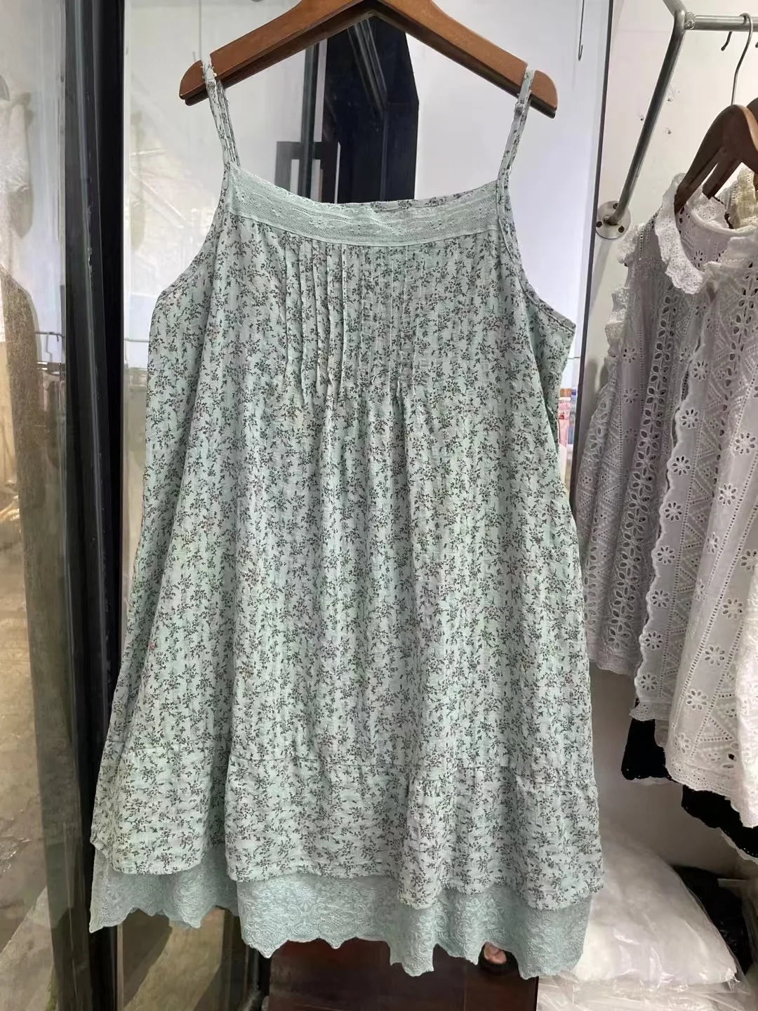 100% Cotton lace embroidery patchwork print slip dress mori girl autumn summer Japan style sweet petticoat dress cute clothes
