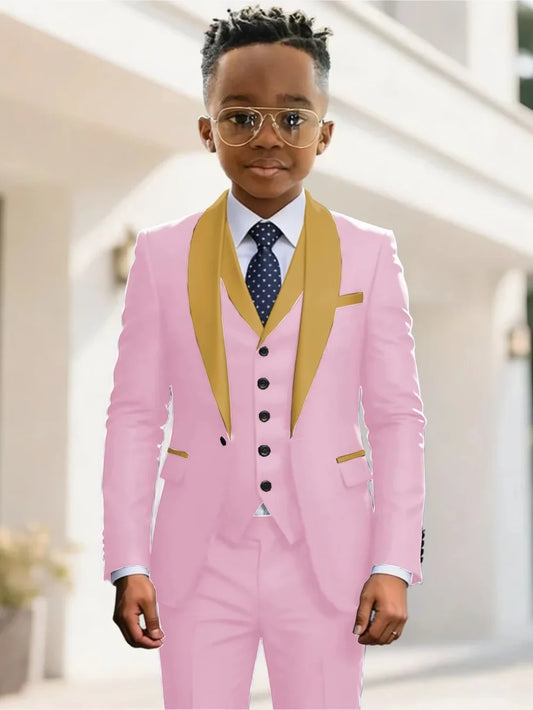 New Kids Suit Set 3 Pieces Wedding Ring Bearer Outfit Boys Handsome Shawl Lapel Tuxedo For Piano Peformance 2-20T